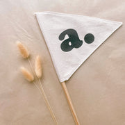 Neutral personalised pennant flag, Natural initial pennant, Personalised kids room decor, Personalised nursery decor, Alphabet initial flag, Neutral nursery decor, Beige kids bedroom decor, Natural kids room decor, Gender-neutral nursery decor, Minimal nursery accessories, Neutral personalised decor, Kids initial decor, Fabric pennant flag, Rental-friendly kids decor, Australian kids decor, Hello Saturday Kids Decor