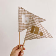 Neutral gingham personalised pennant, Gingham initial pennant flag, Personalised kids room decor, Personalised nursery decor, Alphabet initial flag, Neutral gingham nursery decor, Beige check kids decor, Vintage nursery decor, Classic kids bedroom decor, Gender-neutral nursery decor, Cottagecore nursery decor, Kids initial decor, Fabric pennant flag, Rental-friendly kids decor, Australian kids decor, Hello Saturday Kids Decor