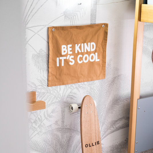 be kind its cool wall banner. Be kind its cool wall flag. Be kind its cool bedroom banner. Boys playroom banner. Boys playroom wall flag. Boys bedroom styling. Boys bedroom wall decor. Boys wbedroom inspo. Boys bedroom decor ideas. 7 year old bedroom ideas. 10 year old bedroom ideas. 12 year old bedroom ideas.