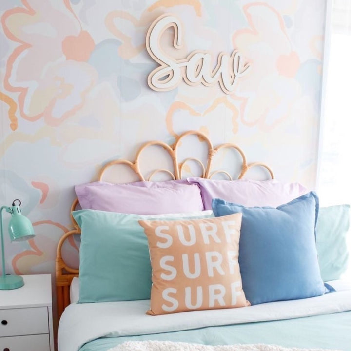 surf surf surf cushion. Coastal girls cushion. Neutral girls decor. Neutral boys bedroom inspo. Surf girls bedroom styling. Girls surf bedroom decor. Girls surf bedroom cushion. Girls surf room inspo. Beach girls bedroom inspo. Beach girls bedroom ideas.