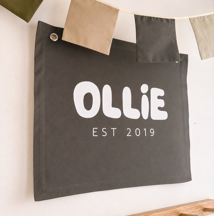 custom wall banner. custom wall flag. custom bedroom banner. custom playroom banner. custom playroom wall flag. personalised wall banner. personalised wall flag. personalised bedroom banner. personalised playroom banner. custom kids wall hanging. monogrammed kids wall flag.