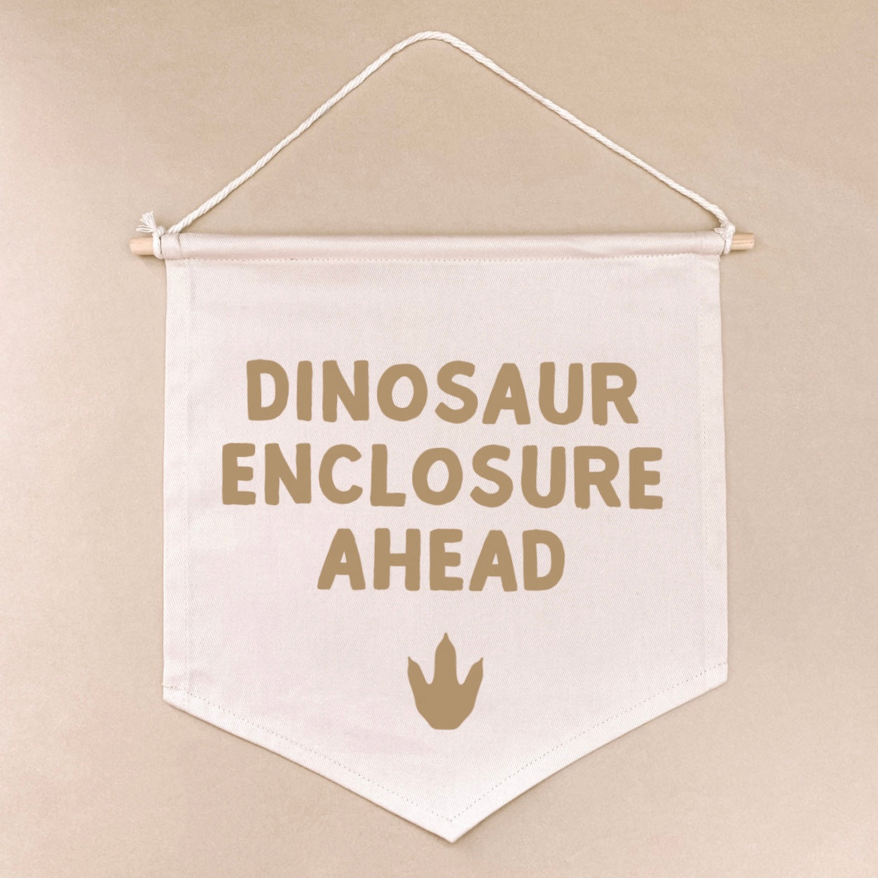 Dinosaur enclosure ahead hanging banner ~ Warm sand