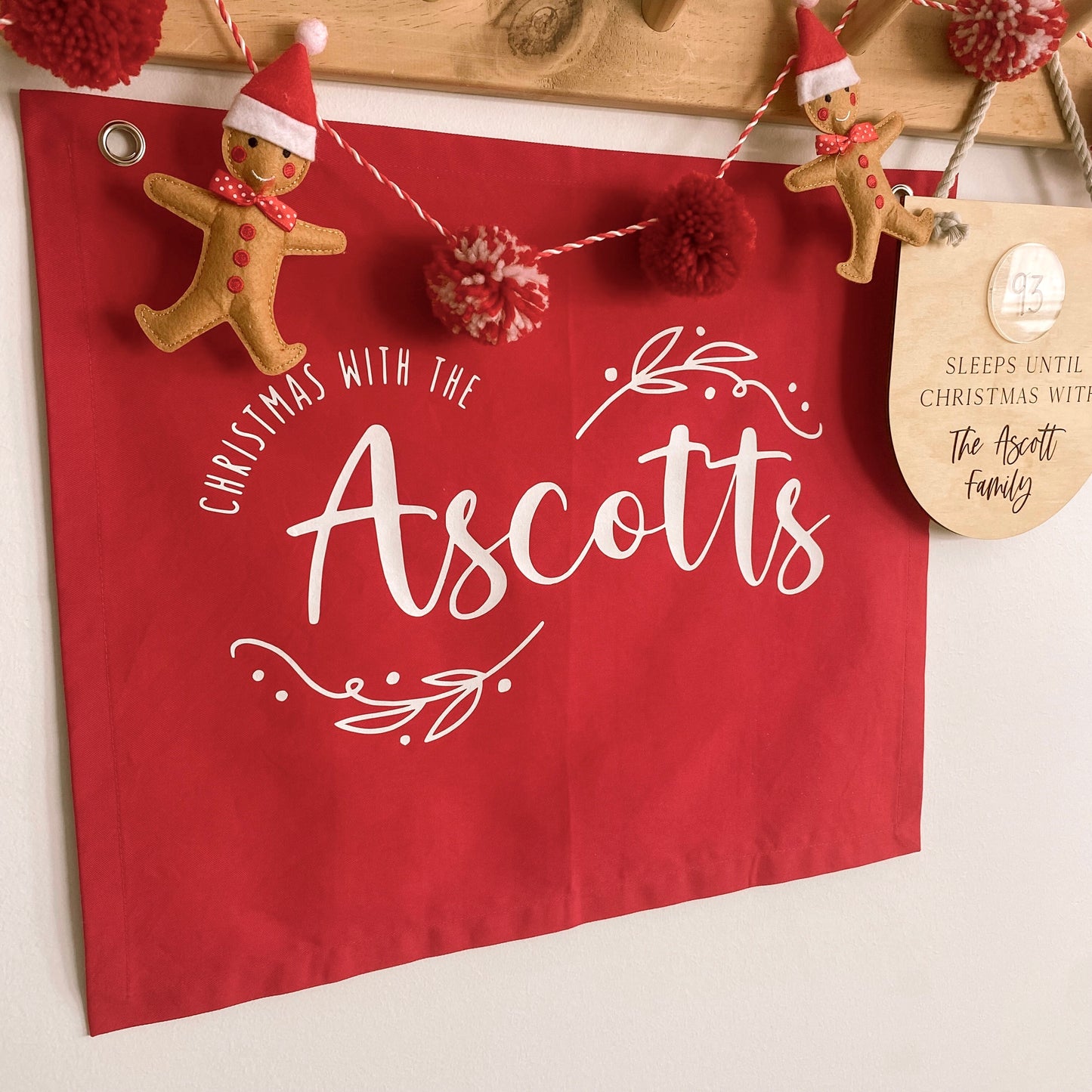 Personalised Family Christmas wall banner ~ Ruby red