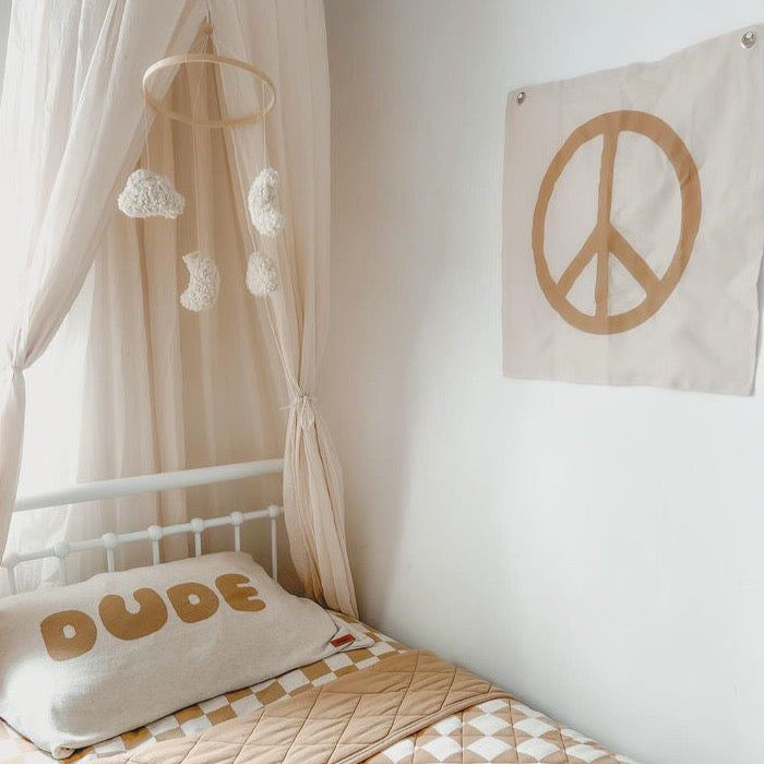 Large peace sign kids wall banner / wall hanging ~ Warm sand