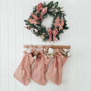 personalised pink bow Christmas stocking, pink Christmas stocking, personalised Christmas stocking, removable bow stocking, oversized bow stocking, canvas Christmas stocking, cotton Christmas stocking, custom name stocking, personalised kids stocking, pink Christmas decor, pastel Christmas decor, colourful Christmas decor, whimsical Christmas decor, cottagecore Christmas stocking, vintage Christmas stocking, Christmas keepsake, reusable Christmas stocking, Australian Christmas decor