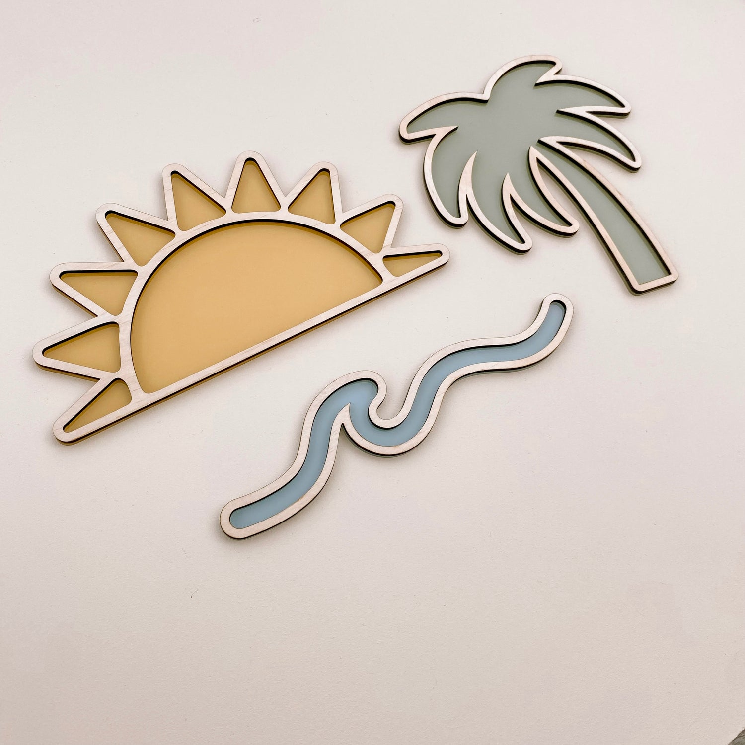 Palm tree wall decor. Wooden palm tree sign. Acrylic palm tree sign. Timber sun sign. Acrylic sun decor. Timber wave decor. Acrylic wave wall decor. Coastal kids decor. Beach inspired boys bedroom. Boys beach wall decor. Coastal kids wall decor. Wave wall decor. Beach timber wall decor. Rental friendly kids decor. Coastal nursery decor. 