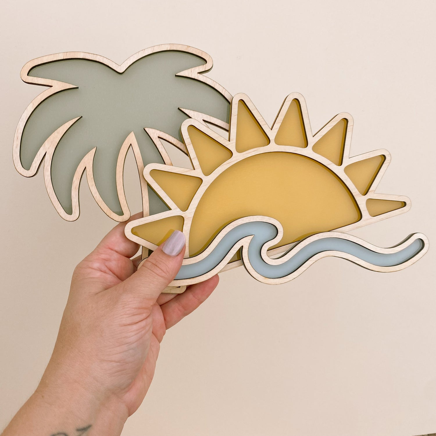 Palm tree wall decor. Wooden palm tree sign. Acrylic palm tree sign. Timber sun sign. Acrylic sun decor. Timber wave decor. Acrylic wave wall decor. Coastal kids decor. Beach inspired boys bedroom. Boys beach wall decor. Coastal kids wall decor. Wave wall decor. Beach timber wall decor. Rental friendly kids decor. Coastal nursery decor. 