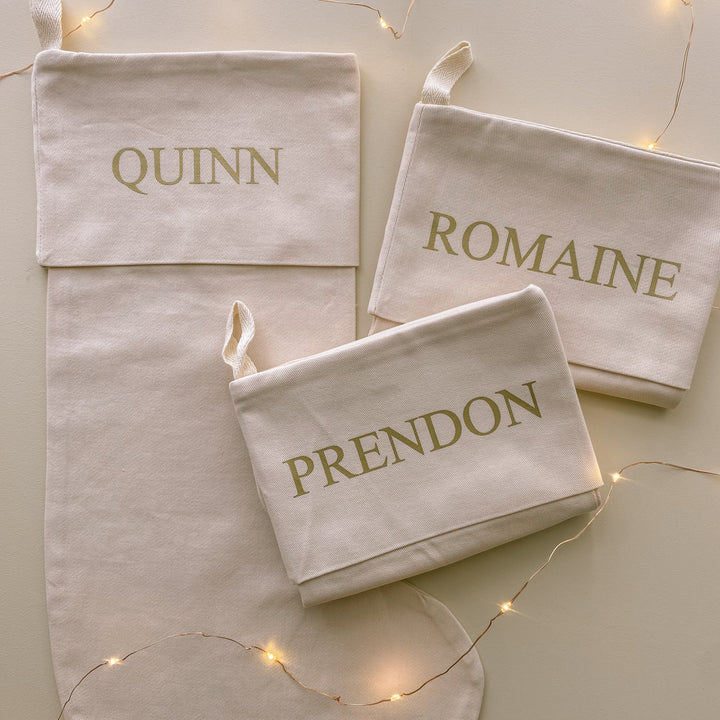 personalised Christmas stocking, warm sand Christmas stocking, beige Christmas stocking, natural Christmas stocking, neutral Christmas stocking, classic Christmas stocking, personalised kids stocking, personalised family stocking, canvas Christmas stocking, cotton Christmas stocking, custom name stocking, neutral Christmas decor, natural Christmas decor, coastal Christmas decor, Christmas keepsake, reusable Christmas stocking, children’s Christmas stocking, Australian Christmas decor
