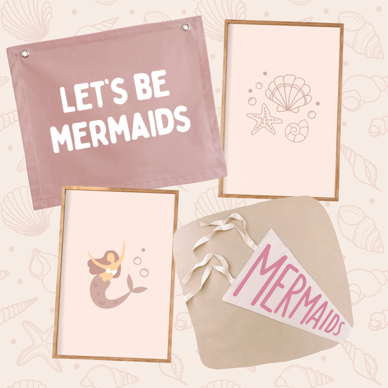 Pink Mermaid Bedroom Bundle, Girls Mermaid Decor, Mermaid Bedroom Decor, Girls Bedroom Bundle, Kids Mermaid Decor, Pink Mermaid Decor, Pink Girls Bedroom, Pink Kids Decor, Let’s Be Mermaids Banner, Mermaid Wall Banner, Mermaid Wall Prints, Mermaid Print, Seashell Wall Art, Under The Sea Decor, Mermaid Pennant Flag, Girls Wall Decor, Girls Bedroom Decor, Kids Room Bundle, Whimsical Girls Decor, Mermaid Nursery Decor, Girls Playroom Decor, Pink Playroom Decor, Mermaid Kids Room