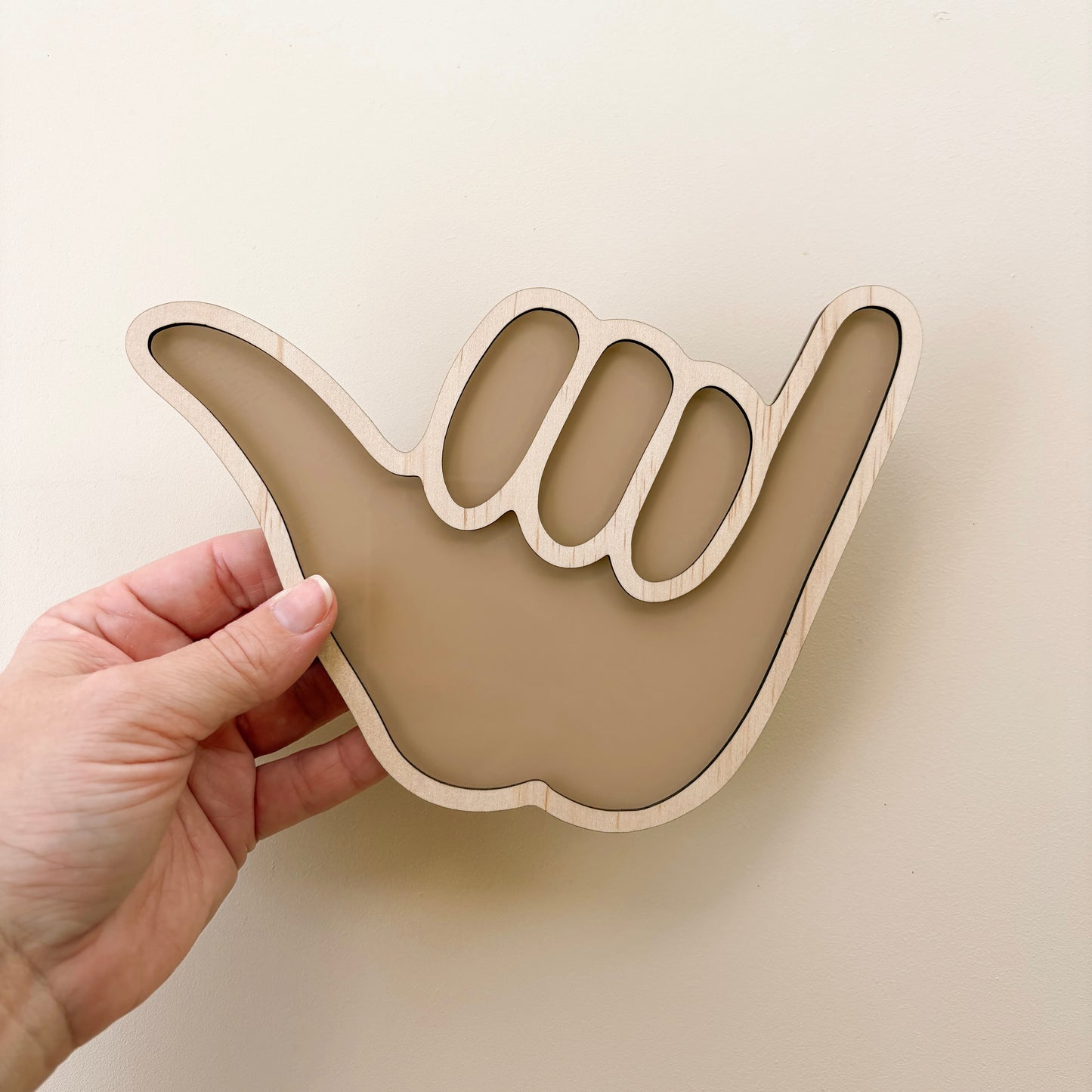 Shaka coastal wall shape | Hang loose acrylic & timber decor