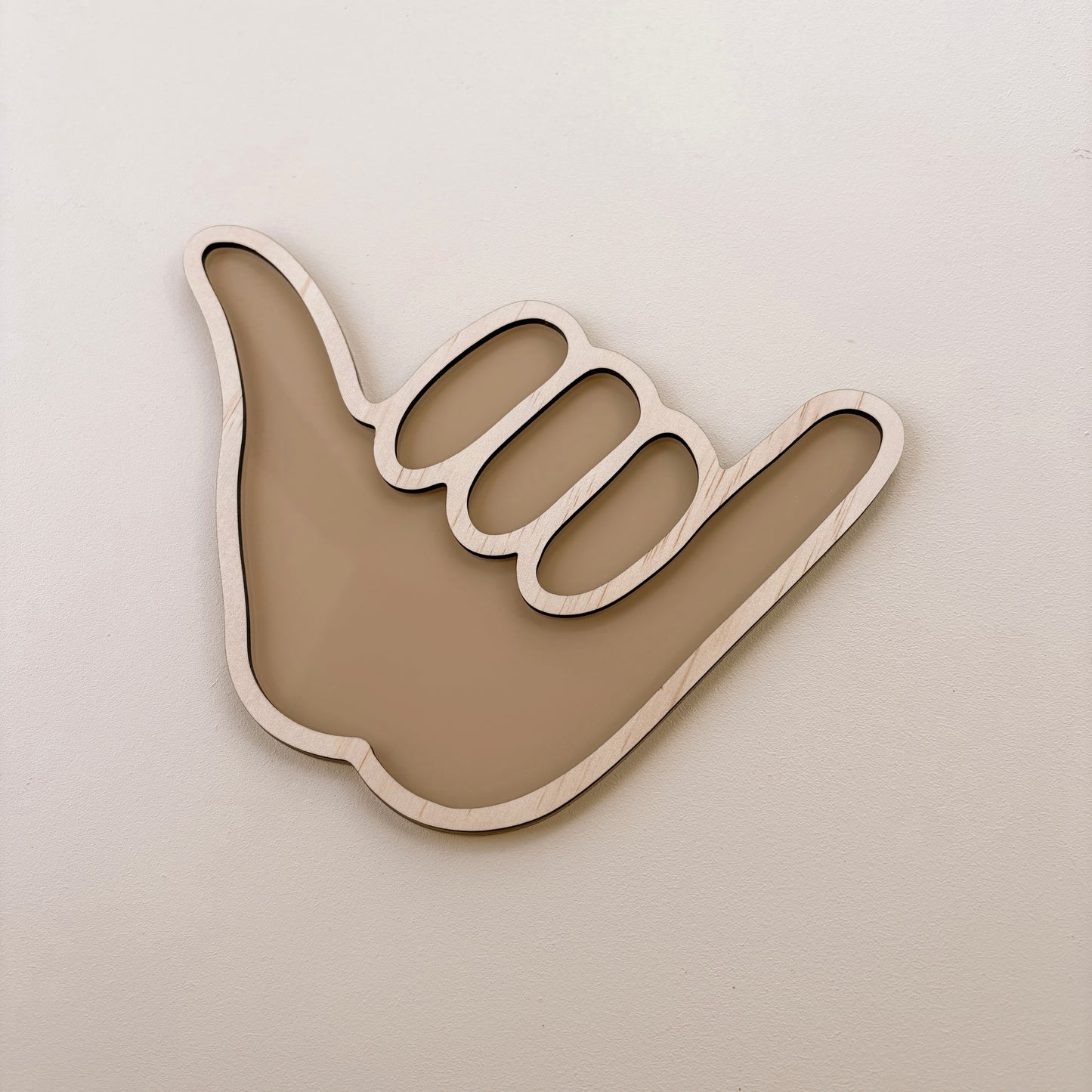 Shaka coastal wall shape | Hang loose acrylic & timber decor