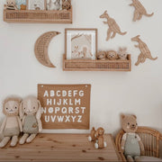 Gender neutral kids room. Gender neutral nursery decor. Neutral tan Alphabet kids banner. Boys brown abc banner. Boys alphabet wall banner. Surf boys bedroom styling. Boys surf bedroom decor. Boys surf bedroom wall banner. Boys surf room inspo. Beach boys bedroom inspo. Beach boys bedroom ideas. Coastal boys bedroom inspo. ABC wall banner. Neutral boys bedroom decor.