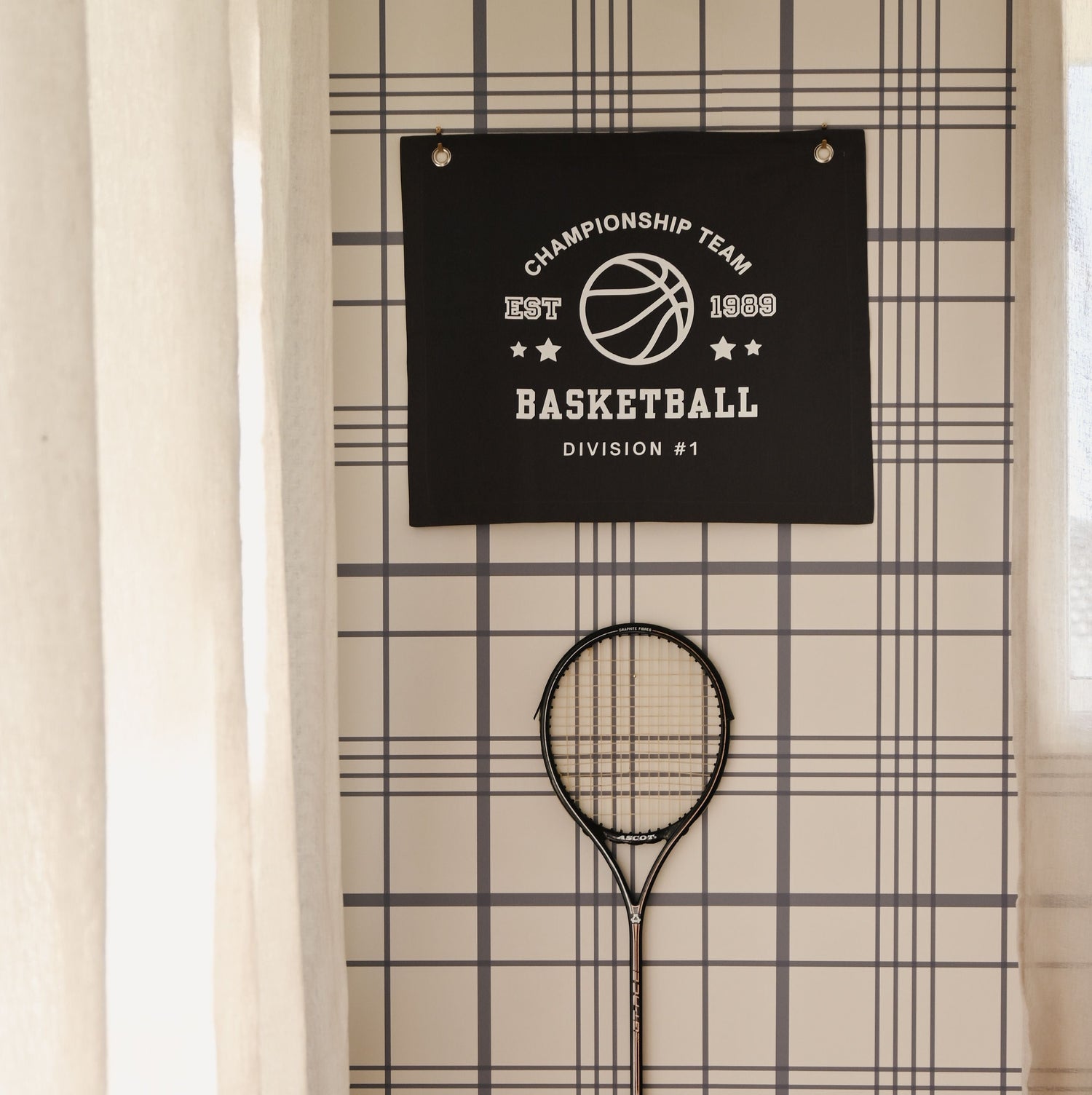 Black Basketball wall banner. Vintage sports bedroom decor. College sports nursery sign. Court side inspired playroom styling. Basket ball wall hanging. Kids rental friendly decor. Boys bedroom decor. Sports themed kids room. Playroom wall banner. Kids bedroom inspo. Kids room ideas. Vintage kids decor. Black boys bedroom decor. 