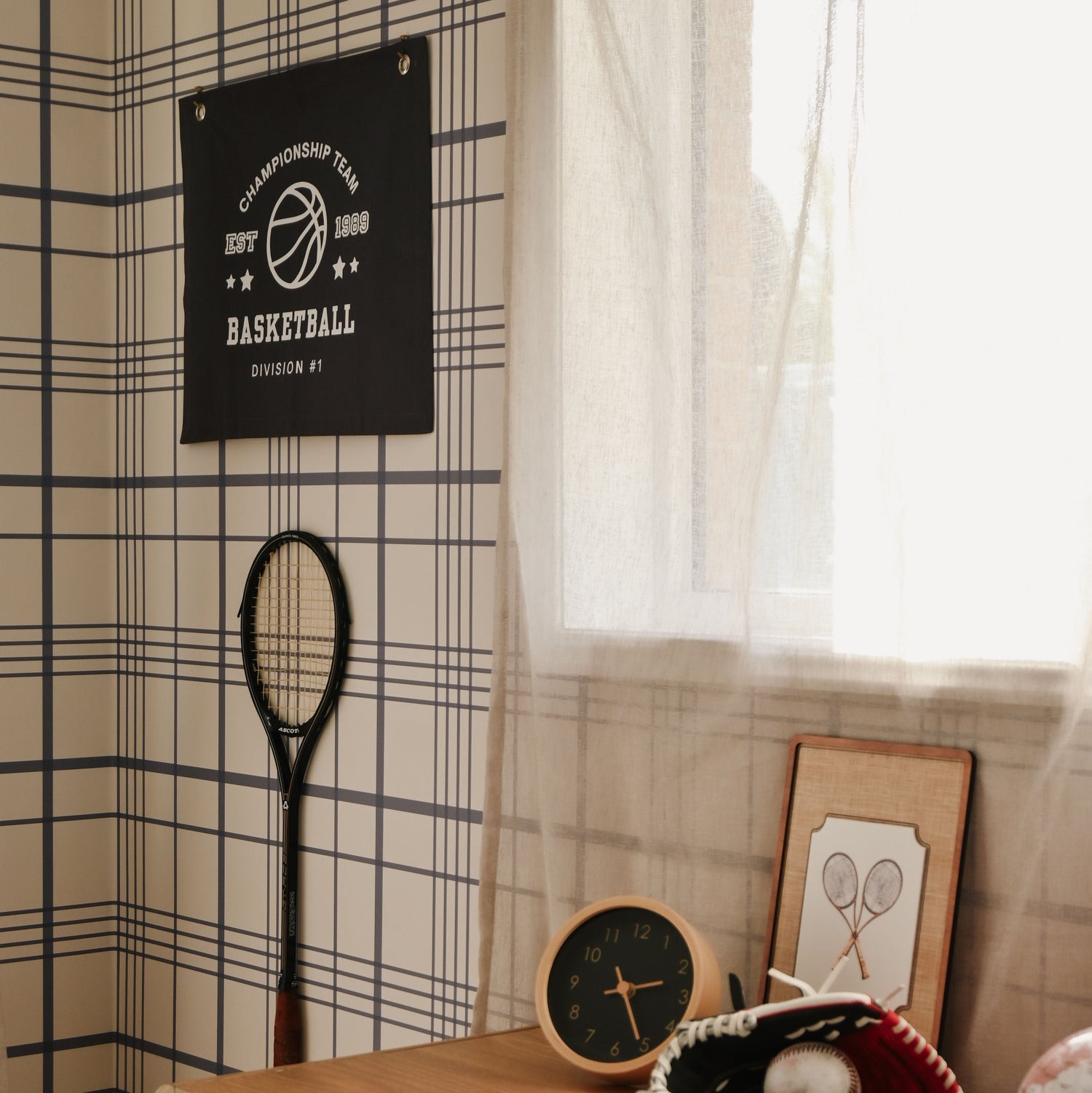 Black Basketball wall banner. Vintage sports bedroom decor. College sports nursery sign. Court side inspired playroom styling. Basket ball wall hanging. Kids rental friendly decor. Boys bedroom decor. Sports themed kids room. Playroom wall banner. Kids bedroom inspo. Kids room ideas. Vintage kids decor. Black boys bedroom decor. 