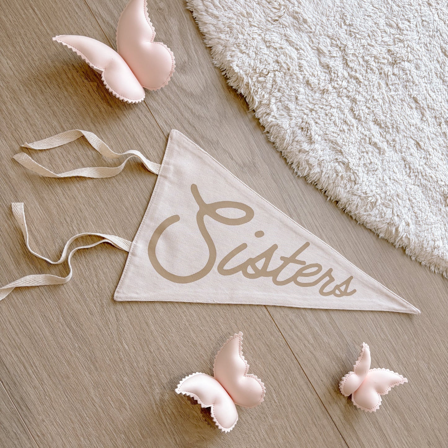 Sisters tie up pennant flag | girls wall hanging