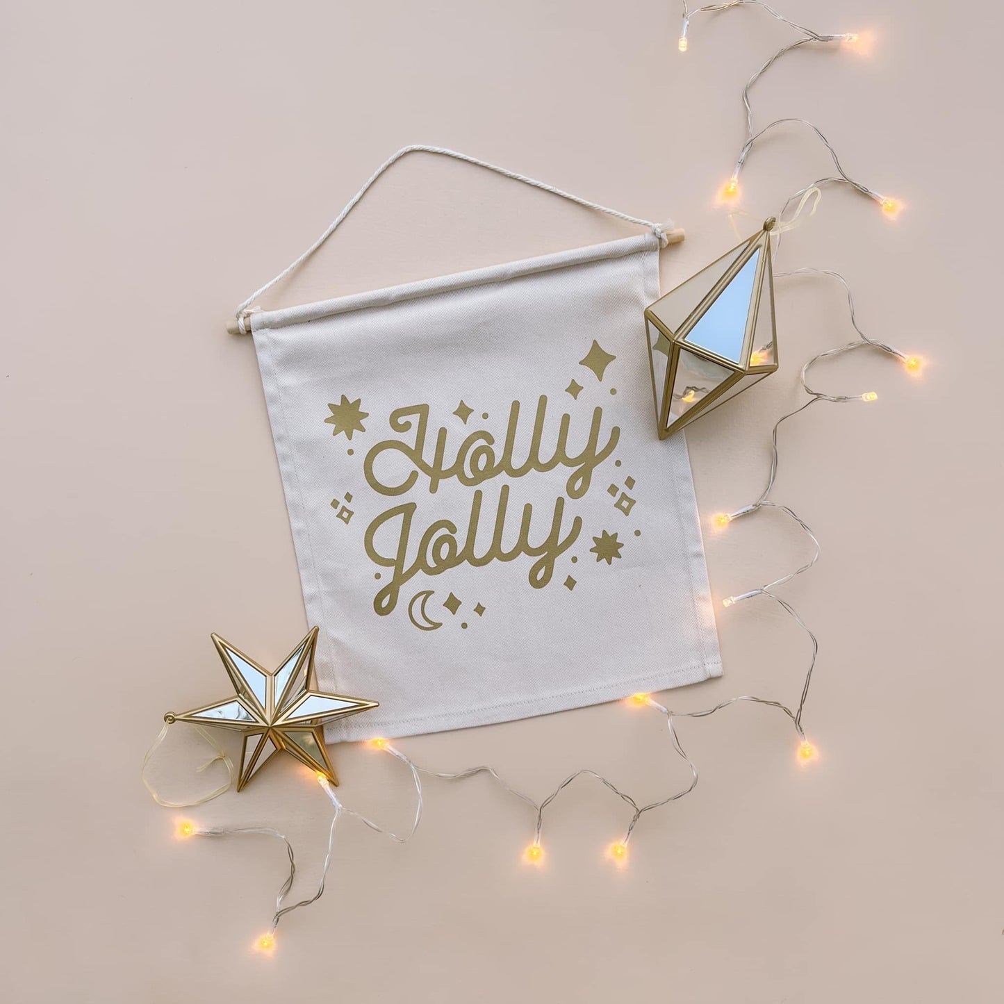 Holly jolly Christmas hanging banner ~ Warm sand