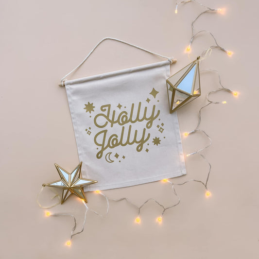 Holly jolly Christmas hanging banner ~ Warm sand