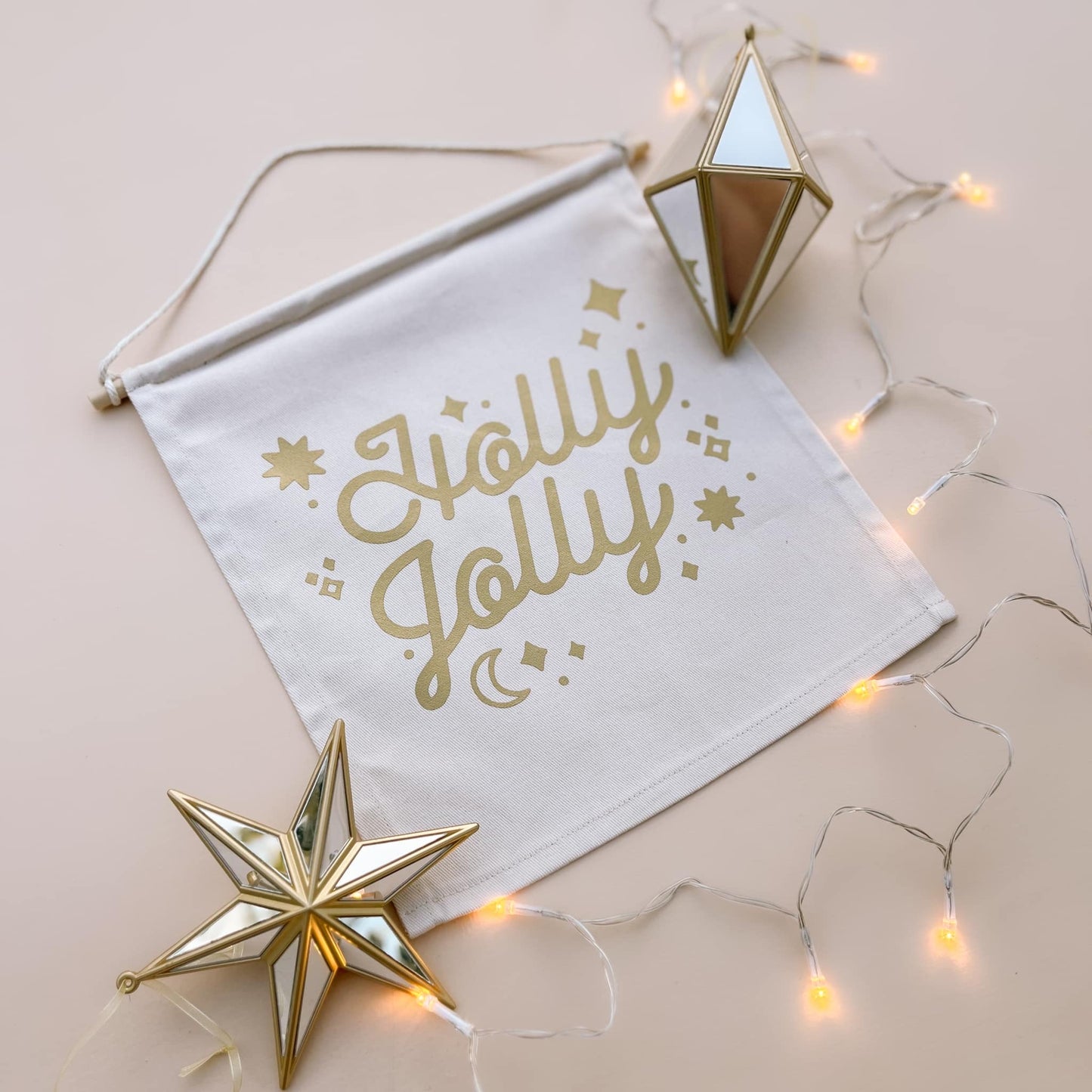 Holly jolly Christmas hanging banner ~ Warm sand