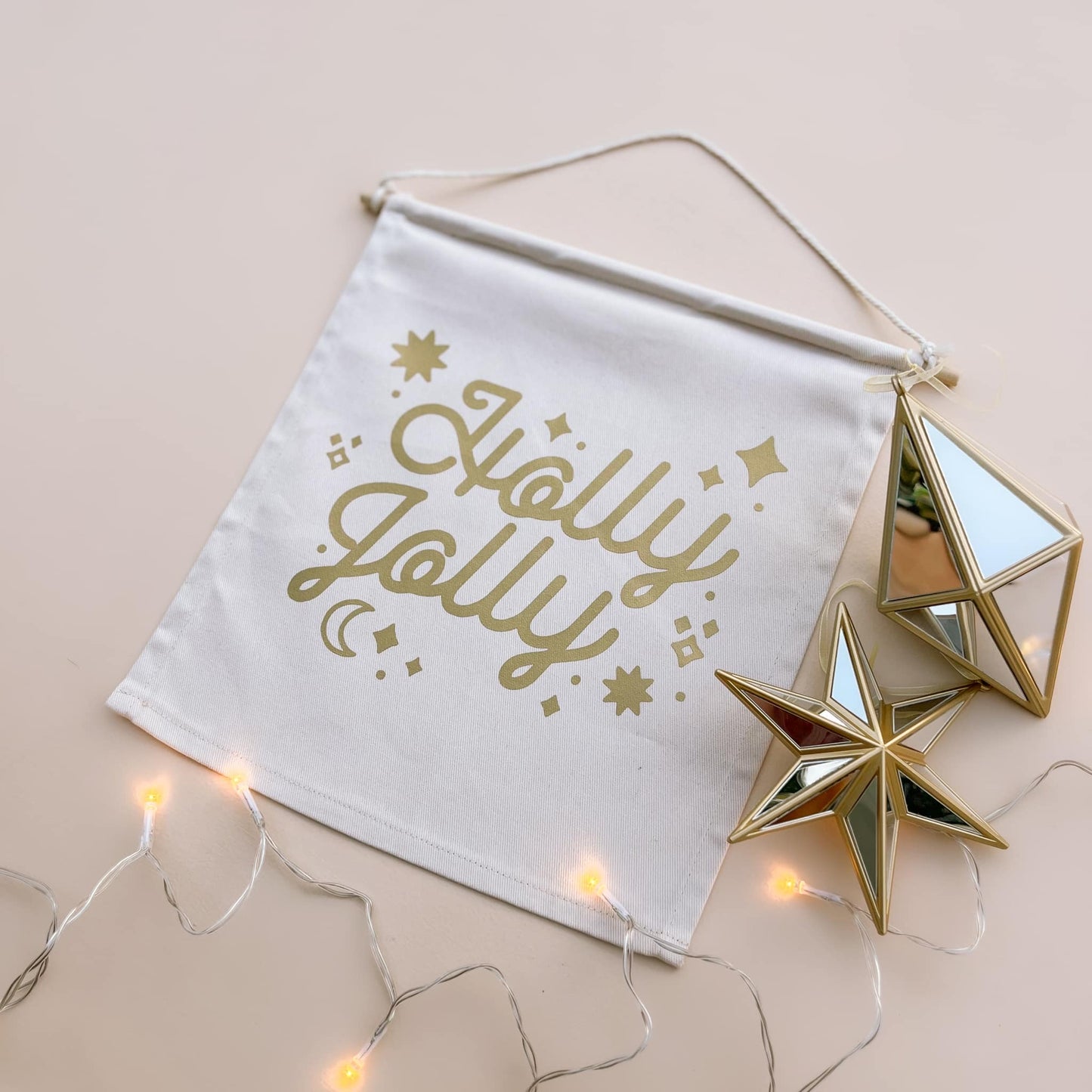 Holly jolly Christmas hanging banner ~ Warm sand