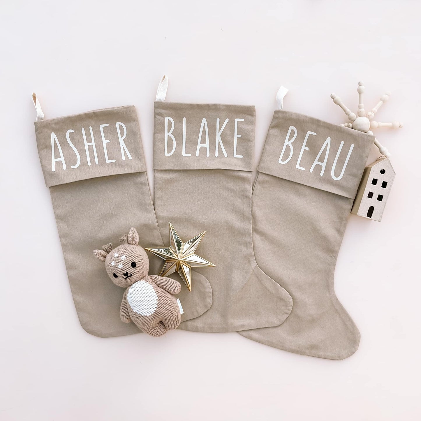 Personalised Christmas stocking with tie on bow ~ Sea grass