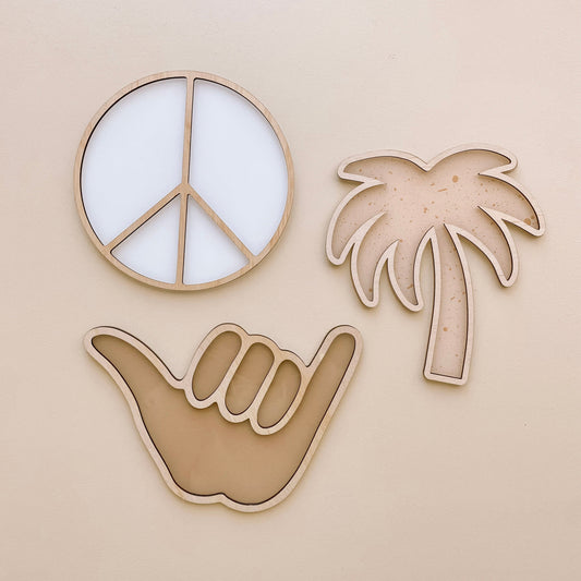 Coastal wall shapes set ~ Peace sign, Shaka & Palm tree