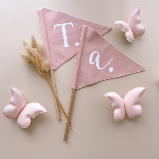 Personalised initial alphabet soup pennant flag ~ Petals pink
