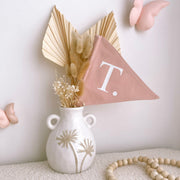 Pink personalised pennant flag, Pink initial pennant, Personalised girls room decor, Personalised nursery decor, Alphabet initial flag, Pink nursery decor, Girls bedroom wall decor, Pastel pink kids decor, Whimsical girls bedroom, Girls playroom decor, Personalised baby girl gift, Kids initial decor, Fabric pennant flag, Rental-friendly girls decor, Australian kids decor, Hello Saturday Kids Decor