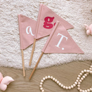 Pink personalised pennant flag, Pink initial pennant, Personalised girls room decor, Personalised nursery decor, Alphabet initial flag, Pink nursery decor, Girls bedroom wall decor, Pastel pink kids decor, Whimsical girls bedroom, Girls playroom decor, Personalised baby girl gift, Kids initial decor, Fabric pennant flag, Rental-friendly girls decor, Australian kids decor, Hello Saturday Kids Decor