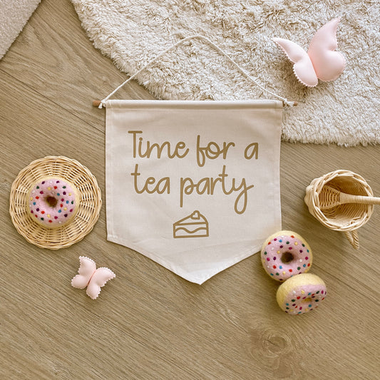 Tea party hanging banner / wall banner ~ Warm sand