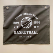 Black Basketball wall banner. Vintage sports bedroom decor. College sports nursery sign. Court side inspired playroom styling. Basket ball wall hanging. Kids rental friendly decor. Boys bedroom decor. Sports themed kids room. Playroom wall banner. Kids bedroom inspo. Kids room ideas. Vintage kids decor. Black boys bedroom decor. 