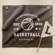 Black Basketball wall banner. Vintage sports bedroom decor. College sports nursery sign. Court side inspired playroom styling. Basket ball wall hanging. Kids rental friendly decor. Boys bedroom decor. Sports themed kids room. Playroom wall banner. Kids bedroom inspo. Kids room ideas. Vintage kids decor. Black boys bedroom decor. 
