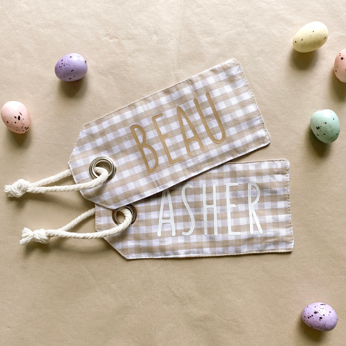 Personalised reusable cotton gift tag ~ gingham