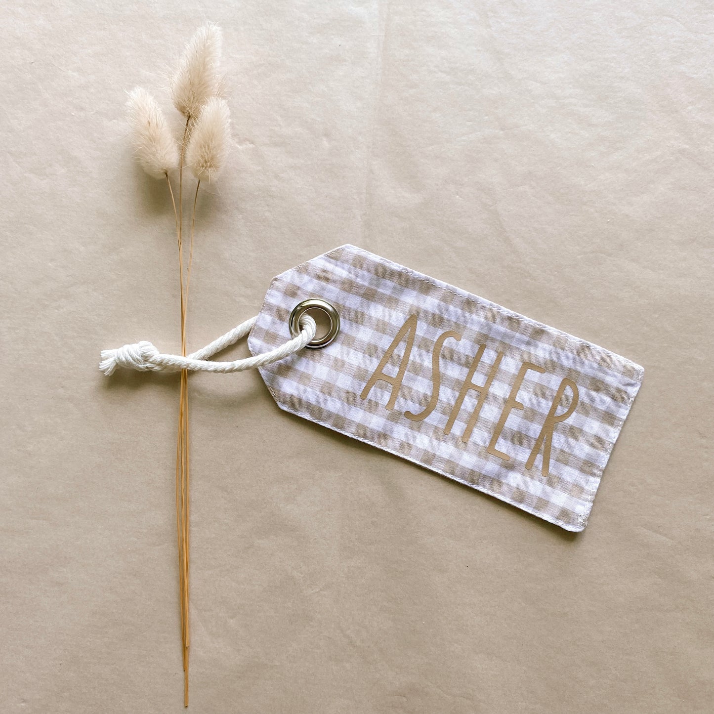 Personalised reusable cotton gift tag ~ gingham