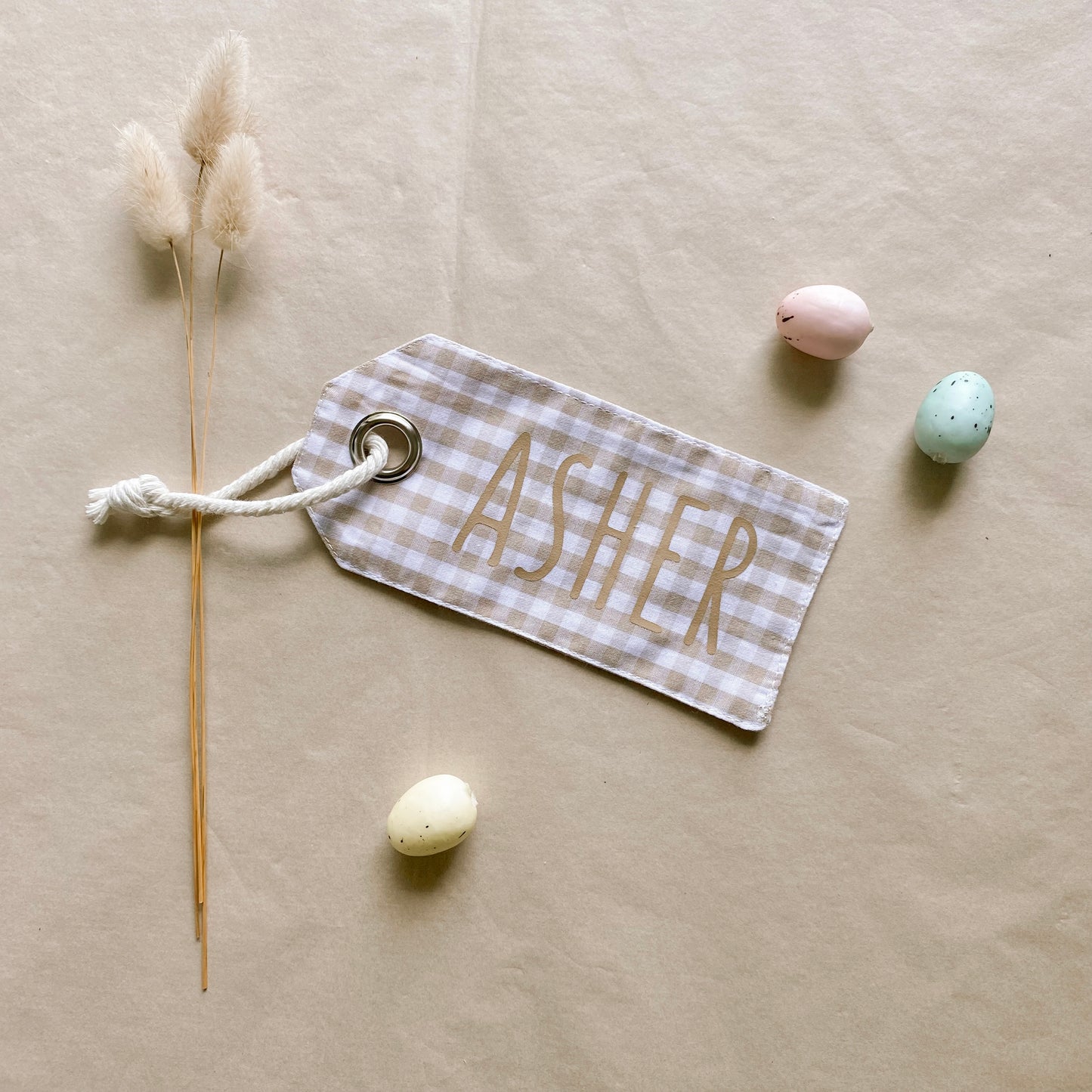 Personalised reusable cotton gift tag ~ gingham