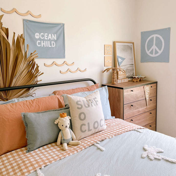 Pastel blue kids room. Soft blue nursery decor. Sky blue ocean child kids banner. Baby blue ocean banner. Boys ocean wall banner. Surf boys blue bedroom styling. Boys calm surf bedroom decor. Boys surf bedroom wall banner. Boys fun surf room inspo. Beach boys bedroom inspo. Beach boys bedroom ideas. Coastal boys bedroom inspo. Coastal wall banner. Pastel blue boys bedroom decor.