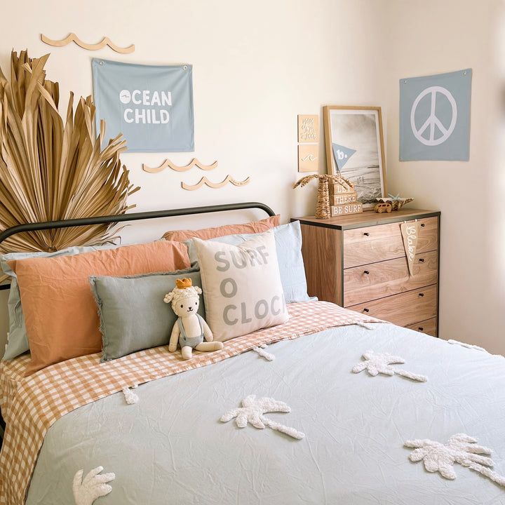 Pastel blue kids room. Soft blue nursery decor. Sky blue ocean child kids banner. Baby blue ocean banner. Boys ocean wall banner. Surf boys blue bedroom styling. Boys calm surf bedroom decor. Boys surf bedroom wall banner. Boys fun surf room inspo. Beach boys bedroom inspo. Beach boys bedroom ideas. Coastal boys bedroom inspo. Coastal wall banner. Pastel blue boys bedroom decor.