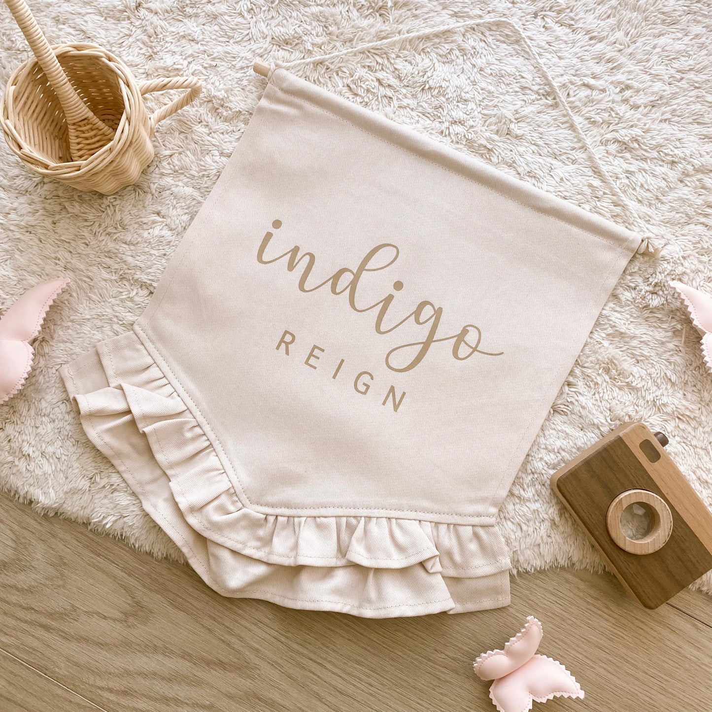Personalised name frill hanging banner ~ Warm sand
