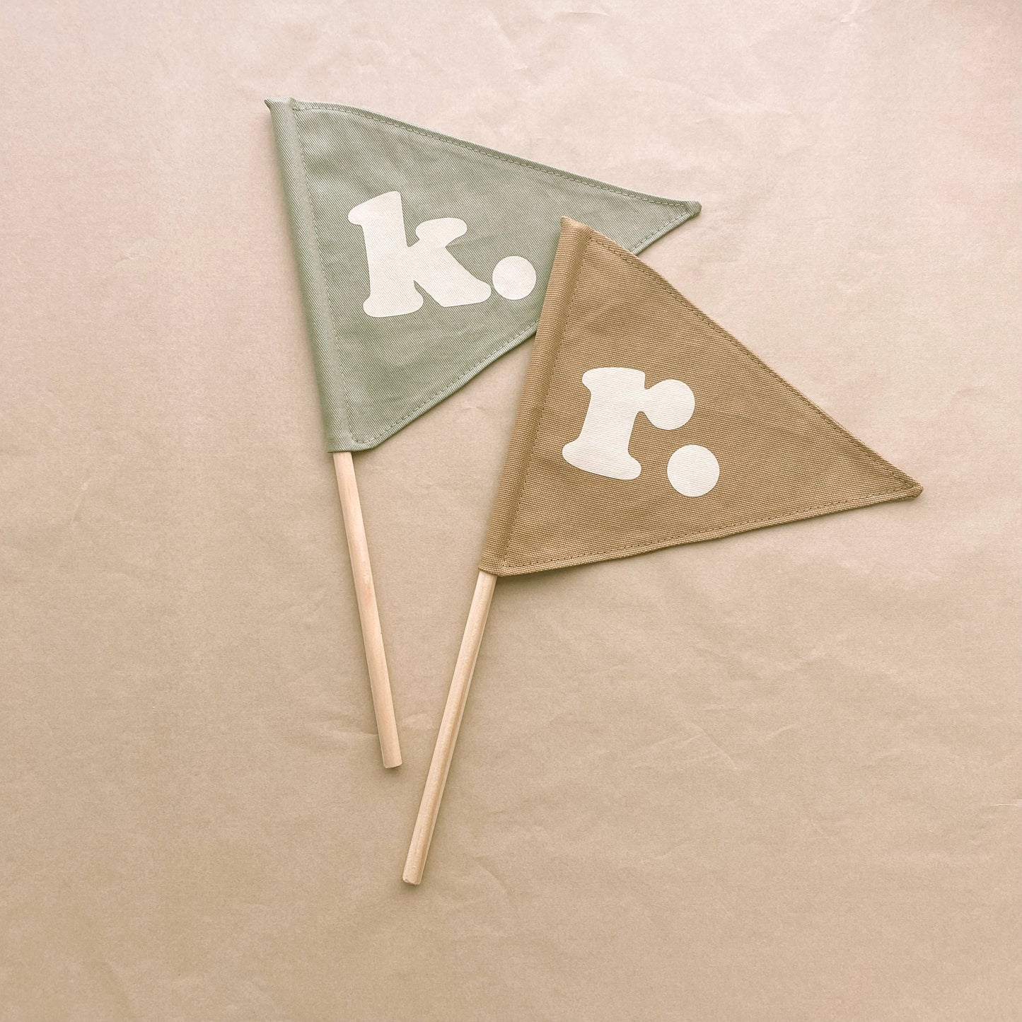 Personalised initial alphabet soup pennant flag  ~ Fern green