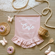 Cafe Wall Banner, Kids Cafe Decor, Play Kitchen Decor, Kids Play Kitchen, Cubby House Decor, Playroom Decor, Pretend Play Decor, Imaginative Play, Cafe Playroom Decor, Girls Playroom Decor, Pink Wall Banner, Dusty Pink Decor, Blush Pink Decor, Pink Kids Decor, Kids Wall Banner, Play Cafe Sign, Kids Cafe Sign, Market Stall Decor, Pretend Cafe Decor, Girls Cubby Decor, Vintage Kids Decor, Frill Wall Banner