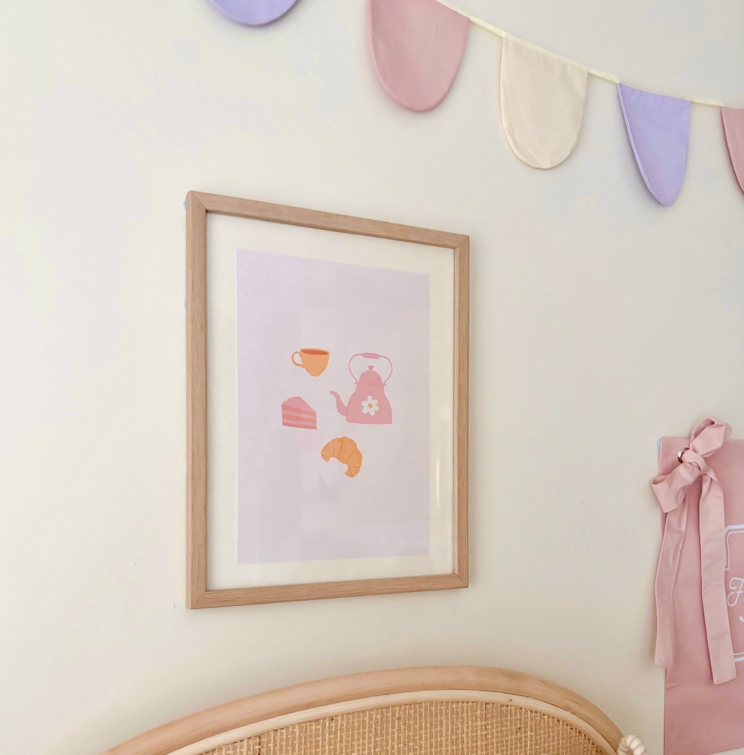 Pink girls room. Soft pink nursery decor. Classic girls bedroom styling. Sweet pastel pink bedroom decor. Tea party wall art. Girls tea party room inspo. Pink tea party print decor. Timeless girls pink bedroom ideas. Elegant girls bedroom art. Girls feminine bedroom. Baby pink girls bedroom decor. Classic girls nursery decor. Classic pink bedroom. Delicate tea party inspired girls decor.