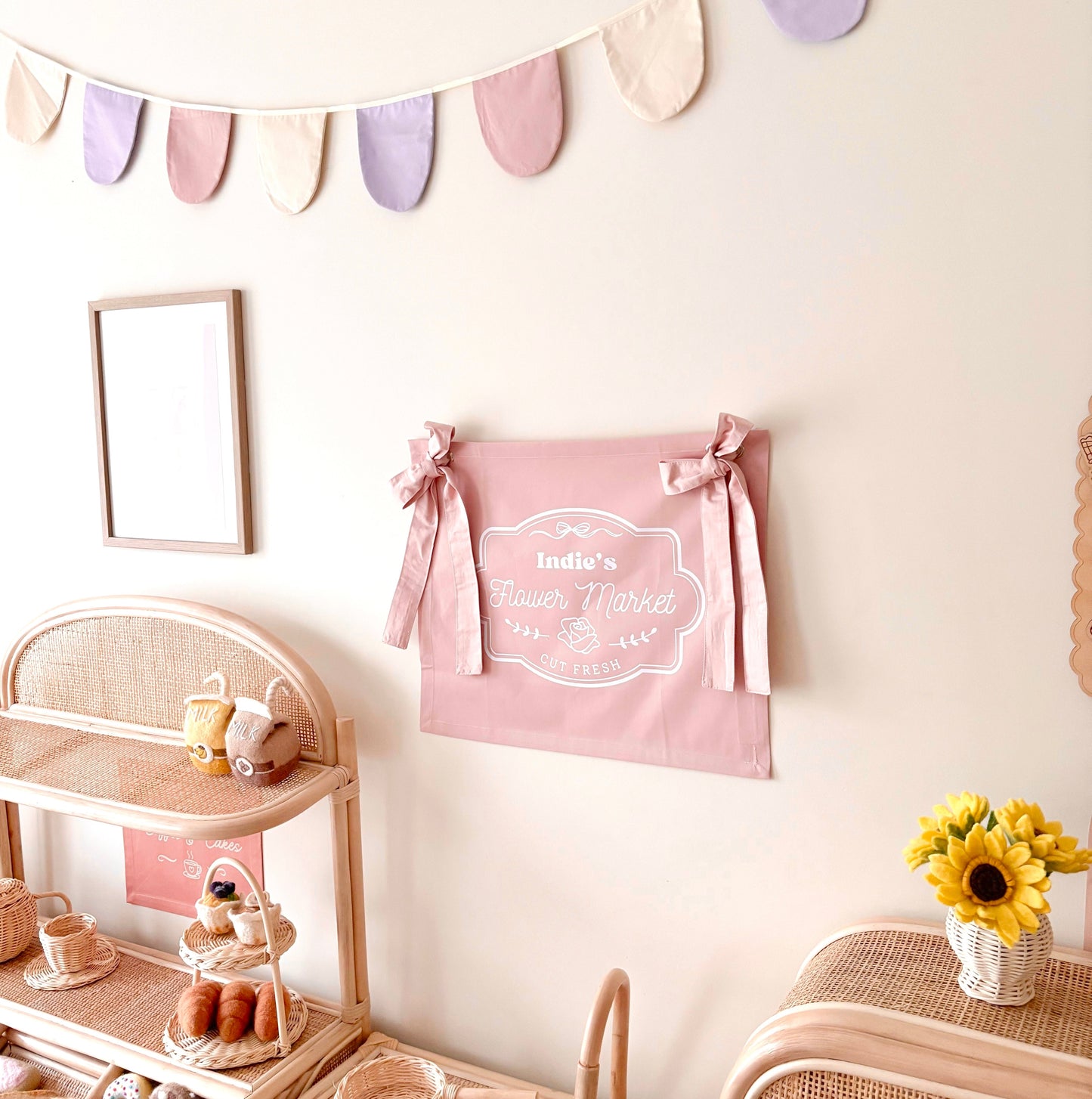 Personalised Pink Flower Market Banner, Pink Flower Market Banner, Personalised Flower Market Banner, Flower Market Banner, Flower Market Banner with Bows, Bow Wall Banner, Personalised Bow Banner, Kids Flower Market, Girls Flower Market, Flower Shop Sign, Kids Flower Shop, Pretend Flower Shop, Pink Flower Shop Decor, Play Market Decor, Kids Market Stall Decor, Flower Market Stall, Play Shop Decor, Pretend Play Decor, Imaginative Play Decor, Cubby House Decor, Girls Cubby House Decor, Pink Cubby House Decor