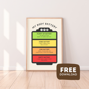 Kids Body Battery, Body Battery Printable, Kids Body Battery Printable, Free Kids Printable, Emotional Regulation for Kids, Kids Regulation Tools, Big Feelings for Kids, Neurodiverse Kids Resources, Neurodivergent Kids, Autism Resources, ADHD Resources, Kids Feelings Chart, Self Regulation for Kids, Emotional Awareness, Calm Corner Printable, Classroom Regulation Tools, Visual Supports for Kids, Sensory Regulation, Kids Wellbeing Resources, Free Emotional Regulation Printable