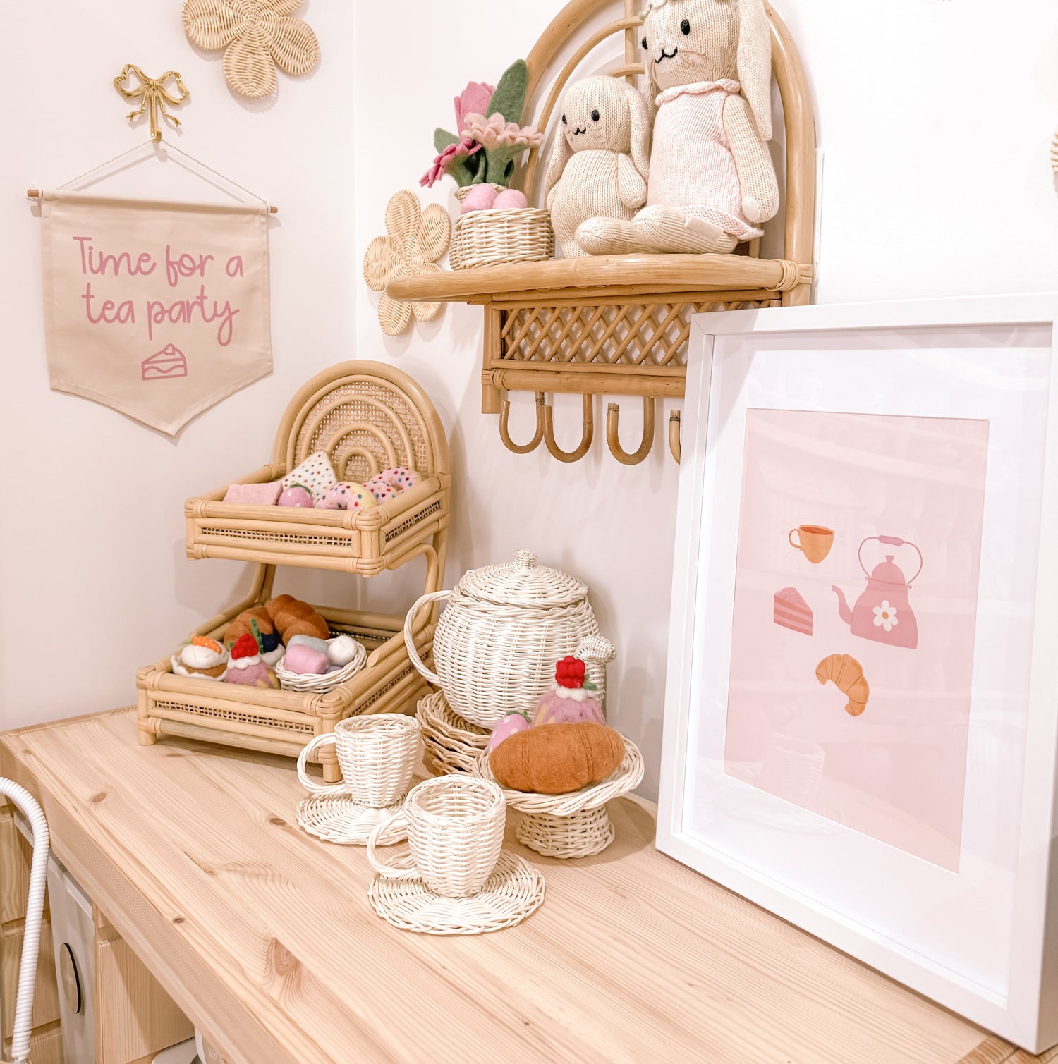 Pink girls room. Soft pink nursery decor. Classic girls bedroom styling. Sweet pastel pink bedroom decor. Tea party wall art. Girls tea party room inspo. Pink tea party print decor. Timeless girls pink bedroom ideas. Elegant girls bedroom art. Girls feminine bedroom. Baby pink girls bedroom decor. Classic girls nursery decor. Classic pink bedroom. Delicate tea party inspired girls decor.