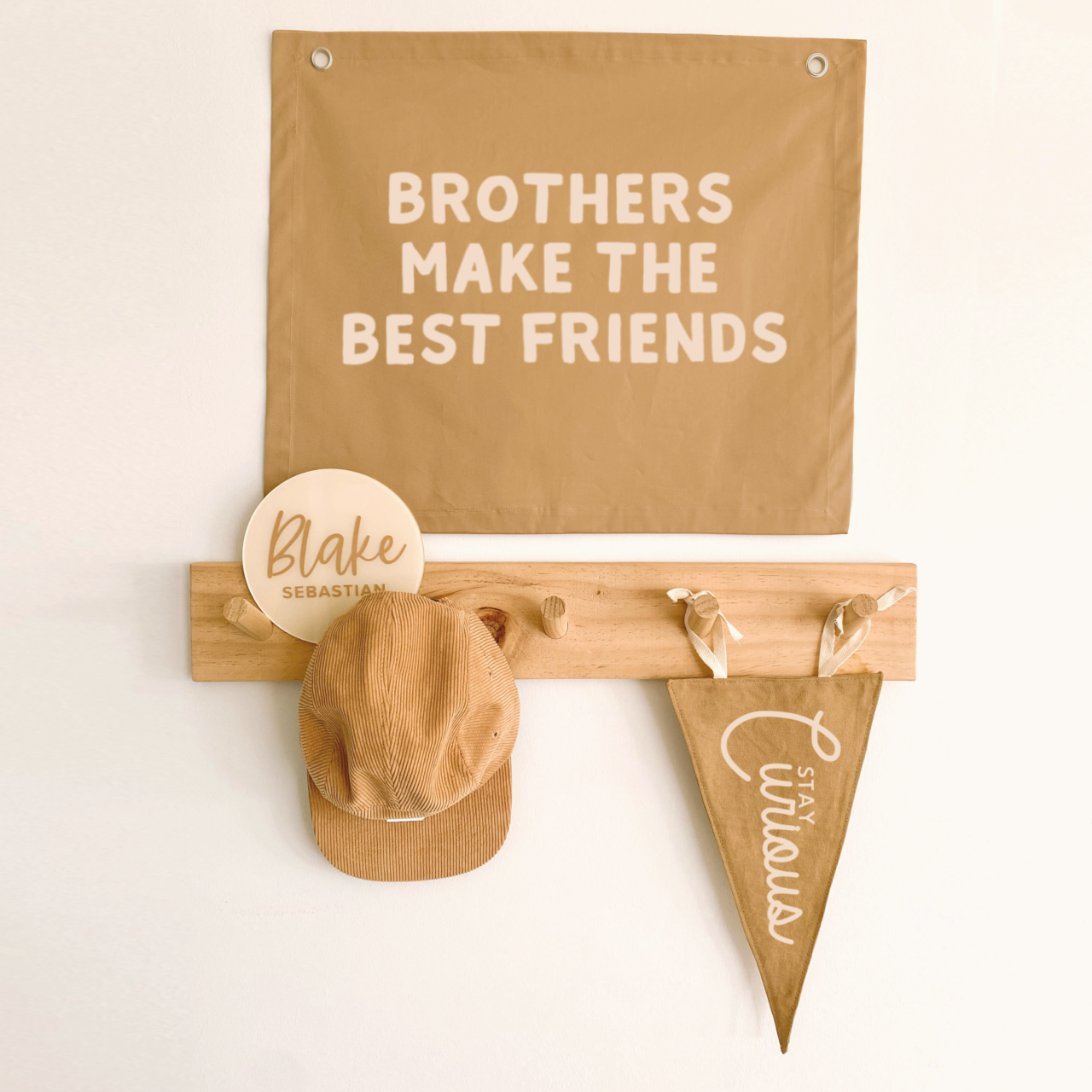 Brothers bedroom styling. Brothers bedroom wall decor. Brothers bedroom wall banner. Brothers wall banner. Brothers bedroom inspo. Brothers bedroom decor ideas. Shared boys bedroom decor. Brothers make the best friends banner. Shared boys room inspo.