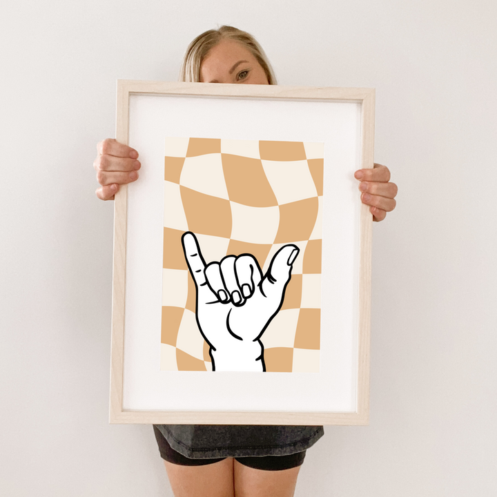 Honey yellow Checkered Shaka wall print. Yellow Shaka print. Boys cool bedroom styling. Boys surf bedroom wall decor. Boys bedroom Shaka print. Boys honey yellow bedroom inspo. Boys bright yellow bedroom decor ideas. Boys honey yellow Shaka decor. Shaka wall decor. Boys fun surf room inspo. 10 year old boys bedroom ideas. Shared boys bedroom decor. 12 year old boys bedroom ideas.