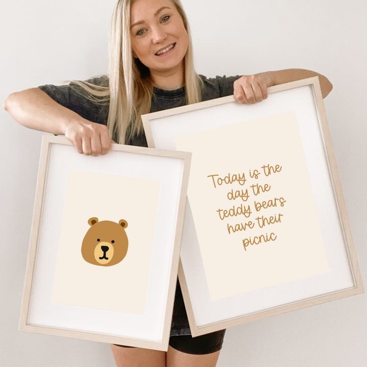 Neutral beige Teddy bear nursery styling. Gender neutral Teddy bear picnic bedroom decor. Beige Teddy bear bedroom wall print. Boys teddy bear nursery inspo. Brown Teddy bear boys bedroom inspo. Teddy bear boys nursery ideas. Teddy bear boys bedroom print. Boys wall prints. Teddy bear picnic boys nursery decor. Simple Teddy bear wall print. Teddy wall print. Teddy nursery wall decor. Gender neutral nursery decor. 
