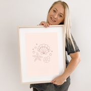 Pink girls room. Soft pink nursery decor. Classic girls bedroom styling. Sweet pastel pink bedroom decor. Seashell wall art. Whimsical girls room inspo. Magical girls bedroom decor. Mermaid inspired print decor. Timeless girls pink bedroom ideas. Elegant girls bedroom art. Girls feminine bedroom. Baby pink girls bedroom decor. Classic girls nursery decor. Classic pink bedroom. Delicate whimsical coastal inspired girls decor.