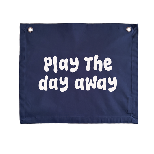 Play the day away kids wall banner | playroom wall hanging ~ Navy blue