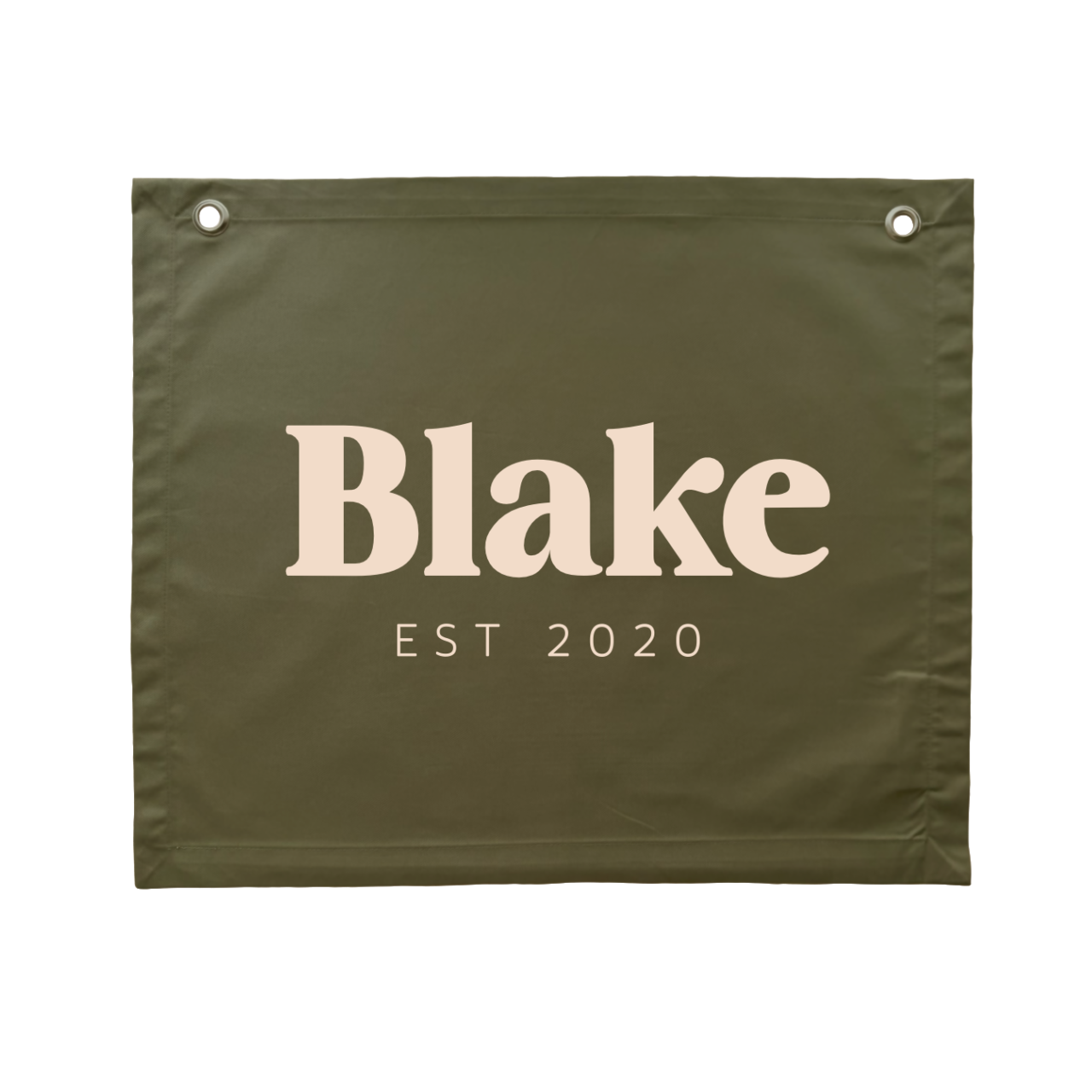 Personalised custom Established kids wall banner / wall hanging ~ Olive green ~ 6 fonts