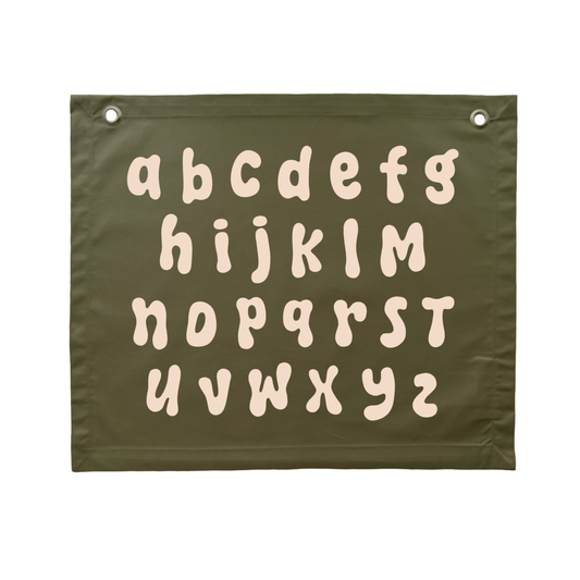 Army green kids room. Olive green nursery decor. Olive green Alphabet kids banner. Army green abc banner. Boys alphabet wall banner. Surf boys green bedroom styling. Boys calm surf bedroom decor. Boys surf bedroom wall banner. Boys fun surf room inspo. Beach boys bedroom inspo. Beach boys bedroom ideas. Coastal boys bedroom inspo. ABC wall banner. Deep green boys bedroom decor.